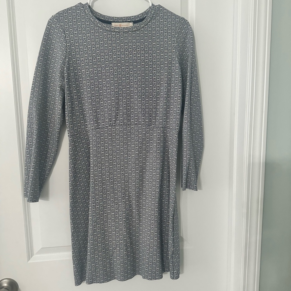 Tory Burch Blue Patterned Long Sleeve Dress